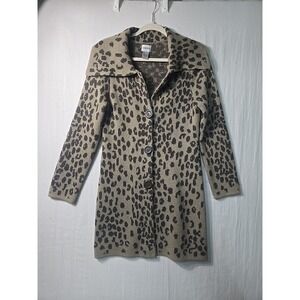 Chico's Cardigan Size 0 (Small) Wool Blend Button Up Duster Sweater Animal Print